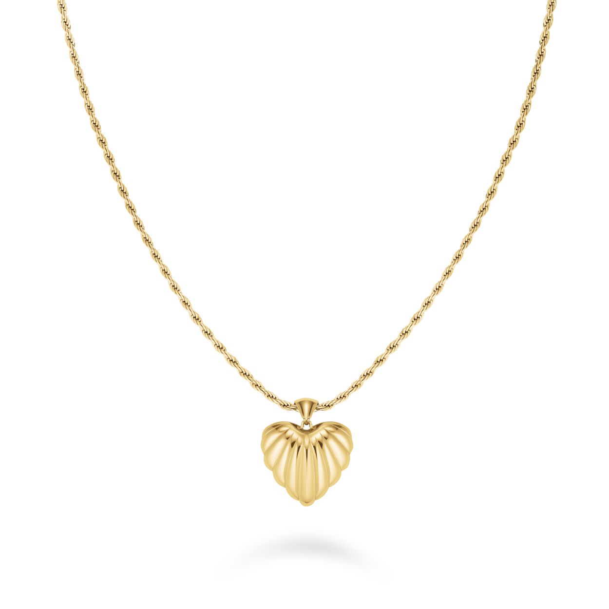 Ridged Heart Pendant Necklace goldplated