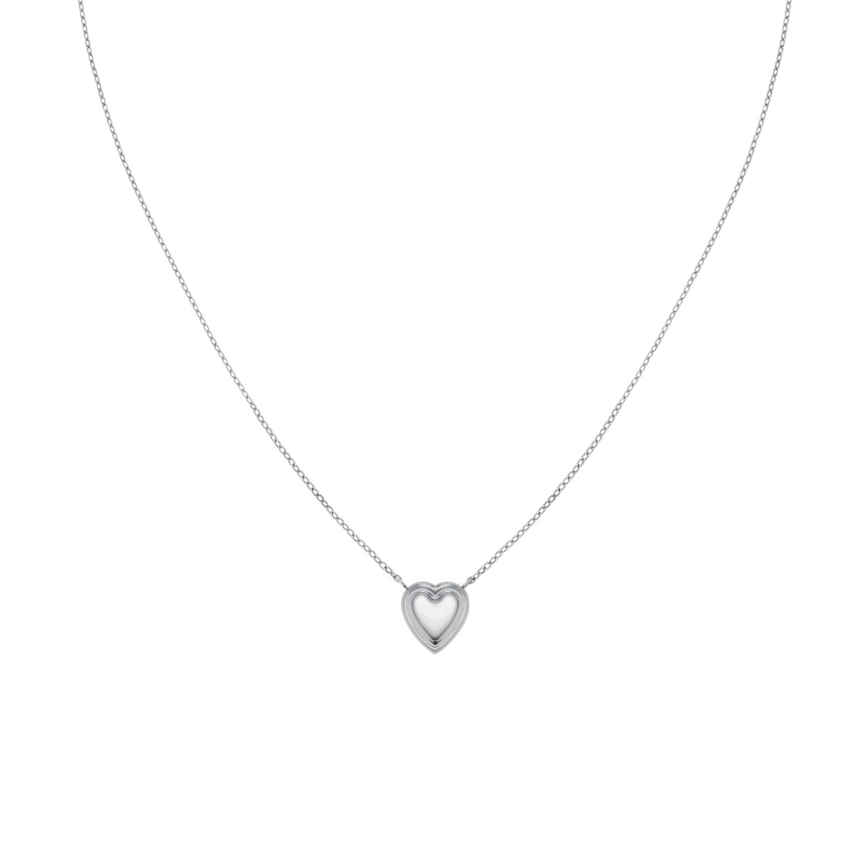 Mini Ridged Puffy Heart Necklace Silver