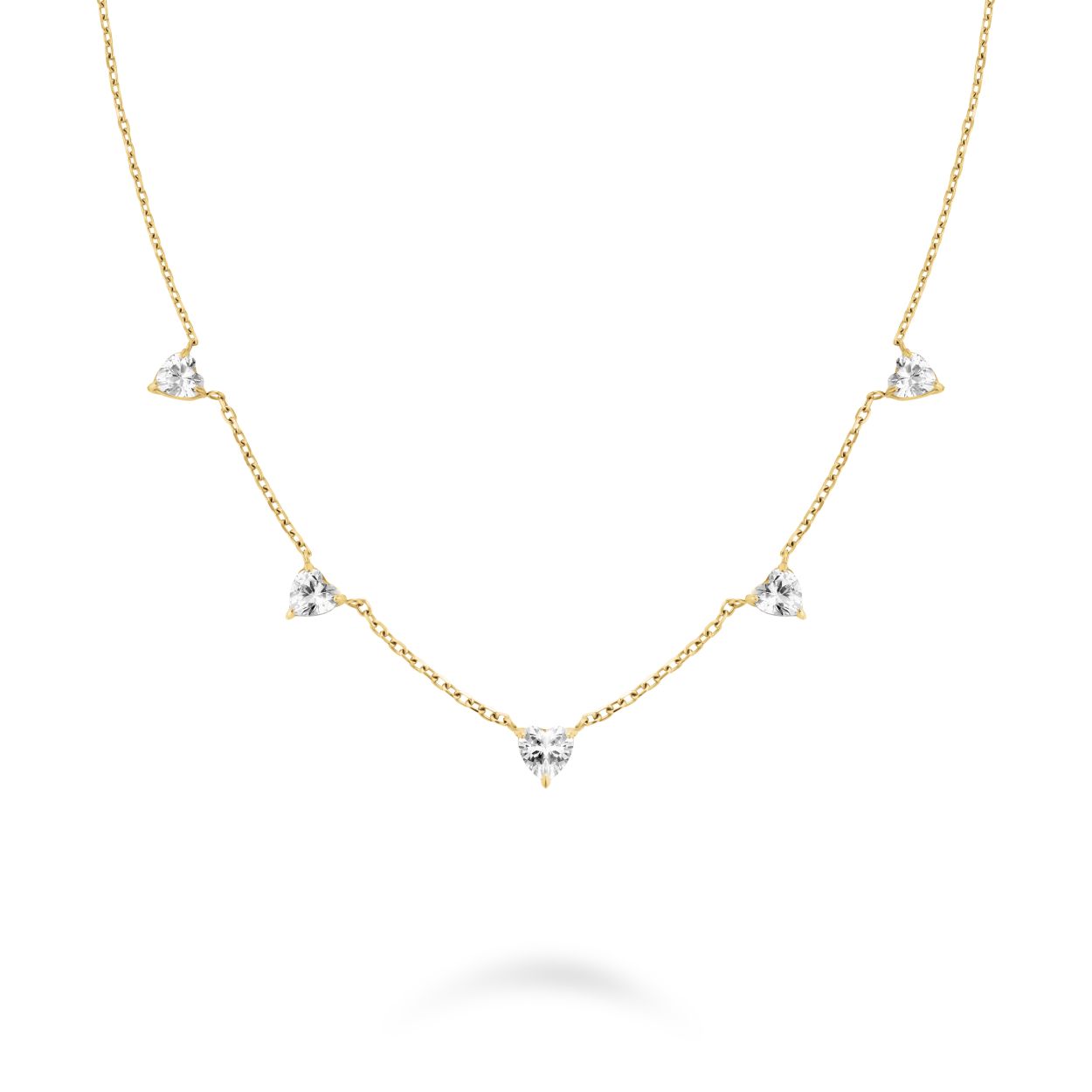 Row of Hearts Necklace White Crystals
