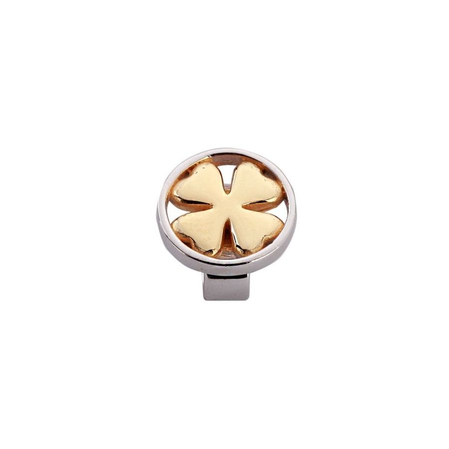 Slide (Gespbedel) Lucky Leaf verguld van het merk Joy de la Luz. Het vergulde klavermotief van deze gespbedel staat symbool voor veel geluk. Deze gespbedel kan aan een gesparmband (buckle armband) worden gedragen.