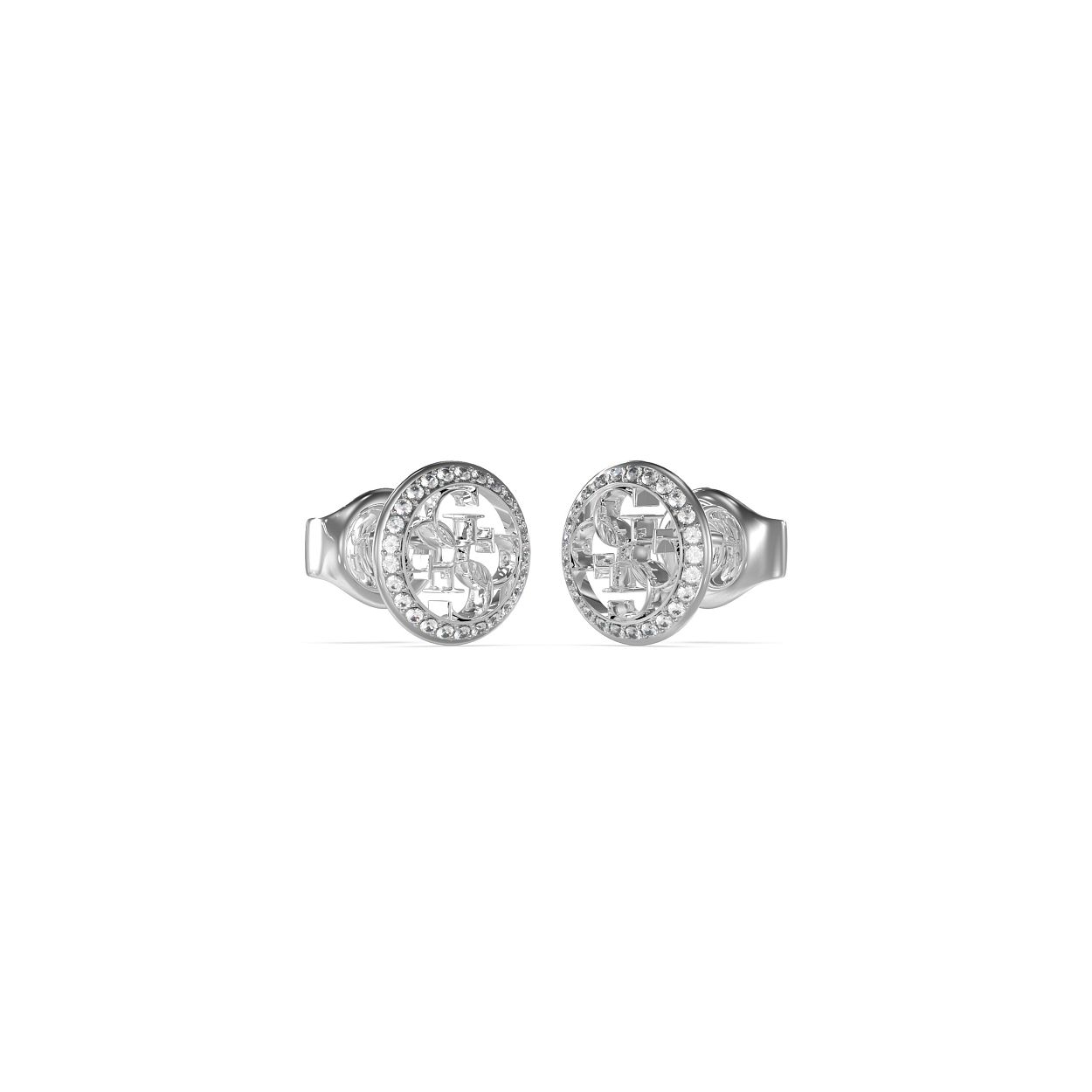 Deze tijdloze zilverkleurige oorknoppen van de Guess Jewellery LIFE IN 4G collectie zijn een must have voor in jouw sieraden collectie. De ronde oorstekers zijn omringd door een rij schitterende kristallen en hebben het iconisch 4G logo in het middelpunt. Deze oorknoppen zijn te combineren met elke outfit! Dit model is de perfecte match met het JUBN02233JWRHT-U collier en de JUBB02228JWRHS armband.