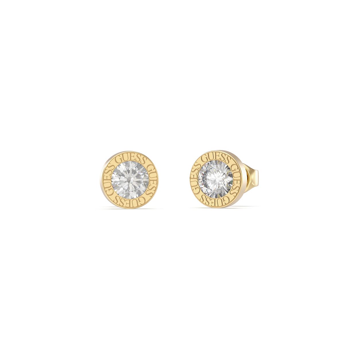 Shine met deze prachtige goudkleurige oorstekers van de COLOR MY DAY collectie van Guess Jewellery. De goudkleurige basis is rondom gegrafeerd met het Guess logo en sluit middels een pochette sluiting. Maak deze set compleet met het JUBN02245JWYGT-U collier en de JUNN02246JWYGS armband.