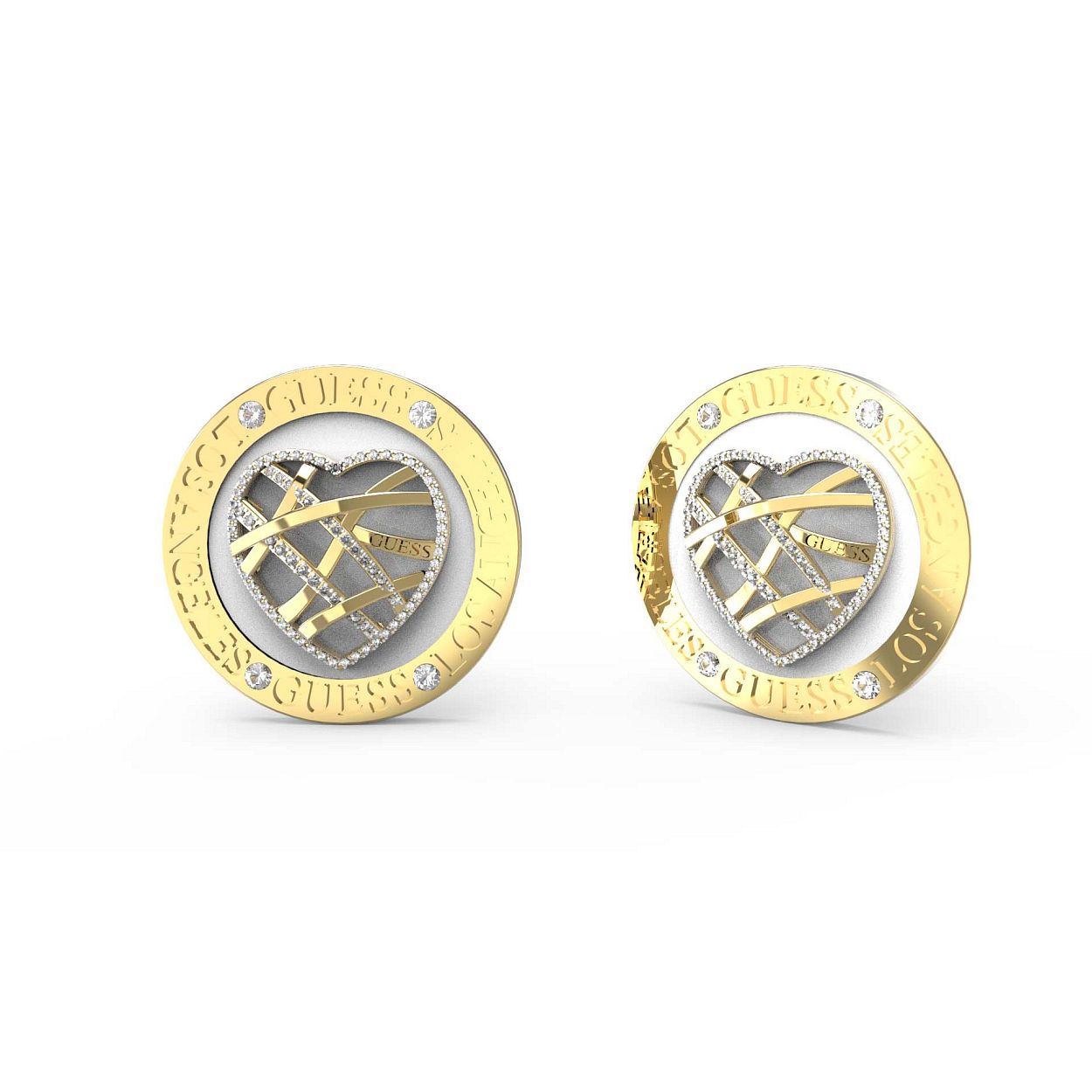 Echte eye-catchers, deze oorbellen uit de HEART CAGE collectie van Guess Jewellery. De 'heart cage' op de hanger komt extra mooi uit door de parelmoer plaat, omringd door een gouden rand met het Guess logo en kristallen.