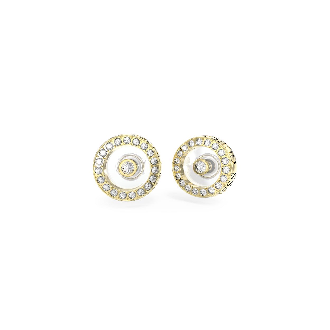 Een bijzonder design, deze oorstekers uit de GUESS BOND collectie van Guess Jewellery. Het ronde model geeft een optisch effect waar het lijkt alsof de kristal in het midden zweeft. De rand is volledig gezet met kristallen en de diameter is 12mm.