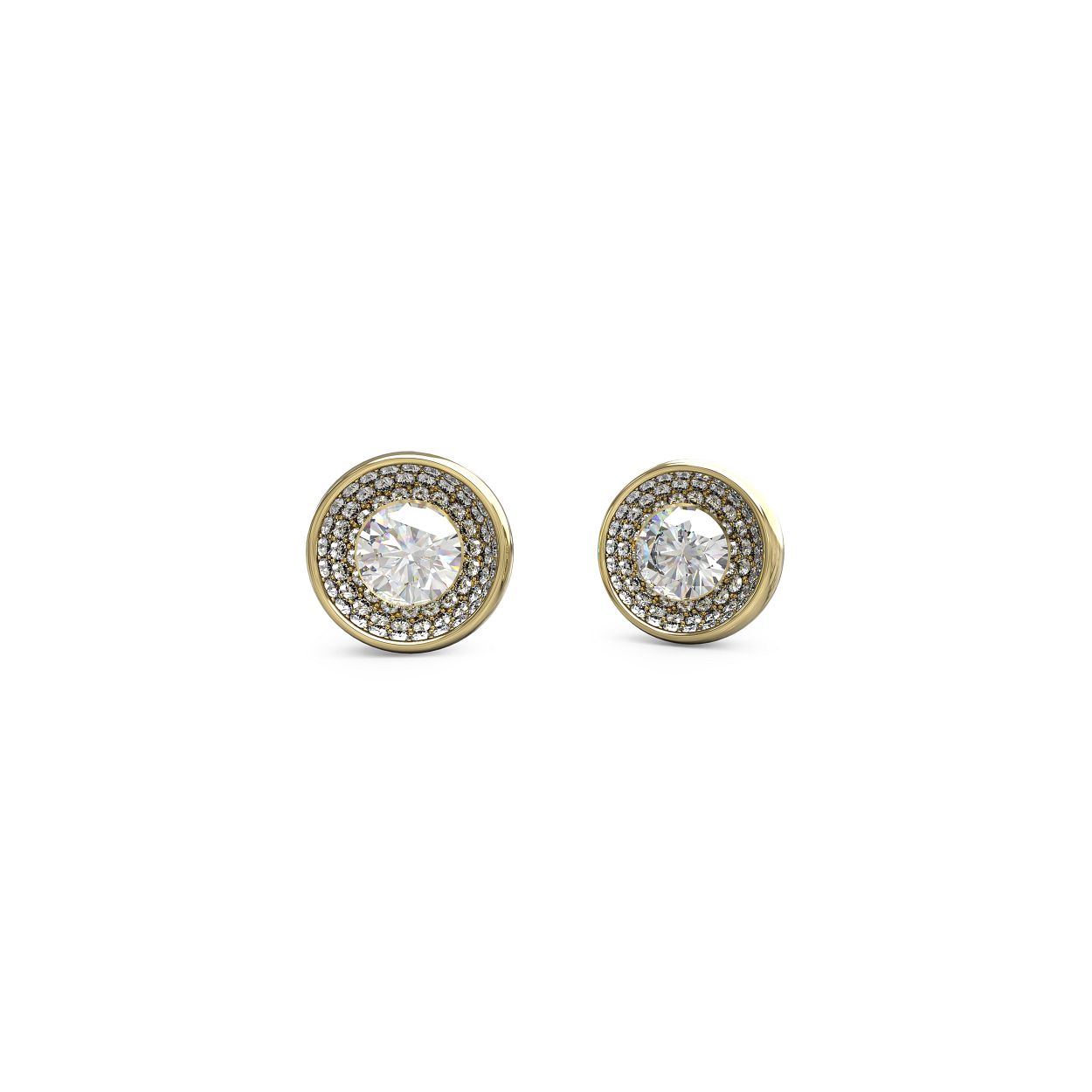 Prachtige goudkleurige oorstekers uit de UNIQUE SOLITAIRE collectie van Guess Jewellery. De oorbellen lijken haast 3D door de verschillende rijen kristallen in het midden. De diameter van deze oorstekers is 12mm.