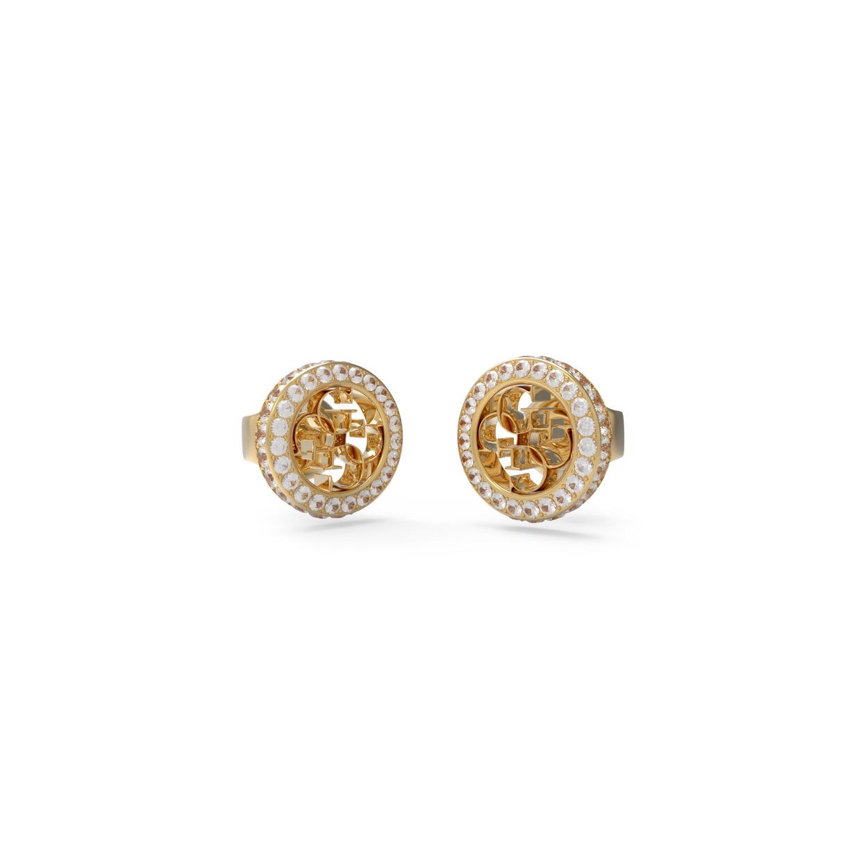 Goudkleurige GUESS oorstekers met diameter van 1 cm. Het herkenbare GUESS logo en de sprankelende kristallen voegen een vleugje glamour toe aan deze tijdloze oorbellen. Of je nu een avondje uit gaat of gewoon je dagelijkse outfit wat extra flair wilt geven, deze oorstekers zijn de perfecte keuze.