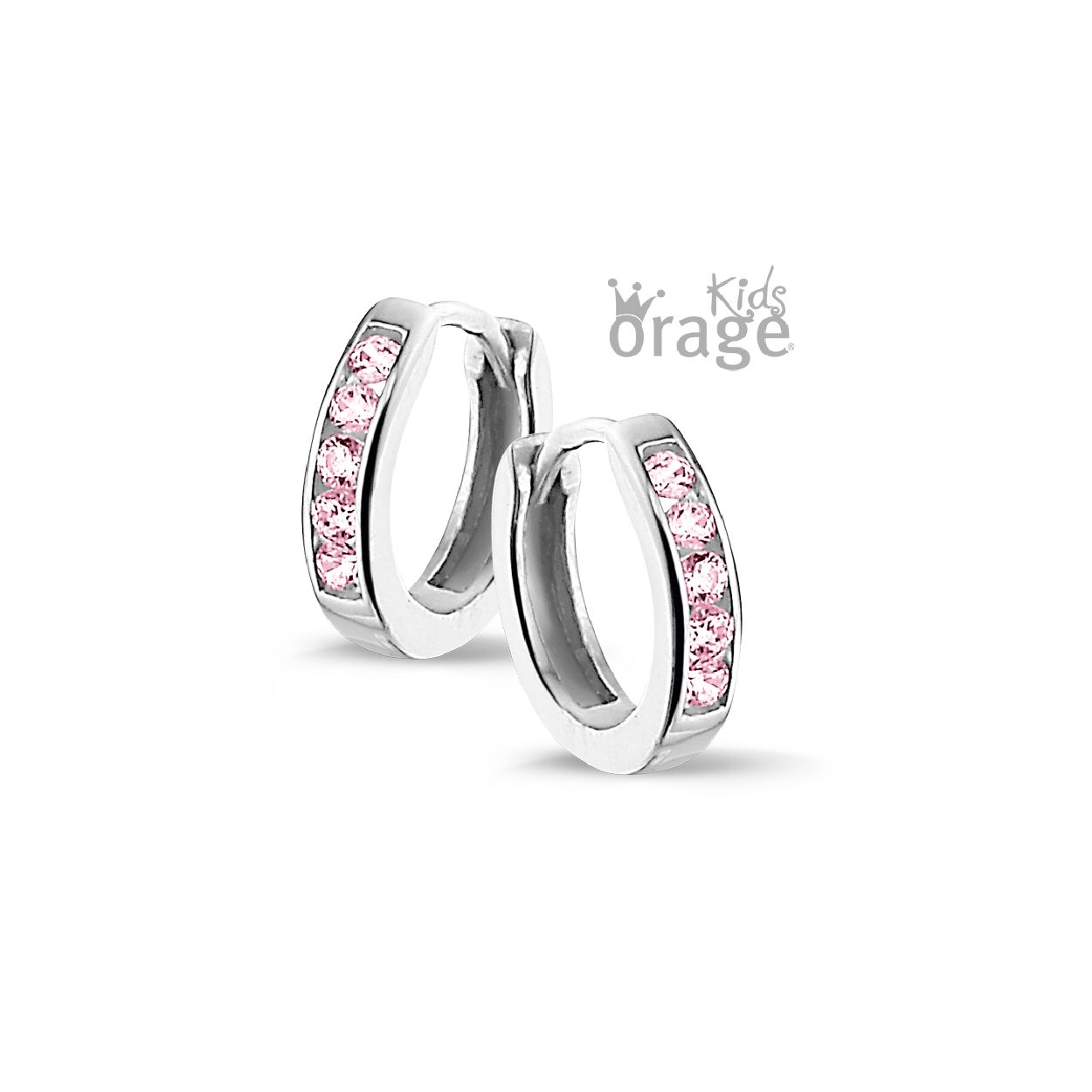Zilveren Creolen met Roze Zirkonia van het merk Orage Kids.
