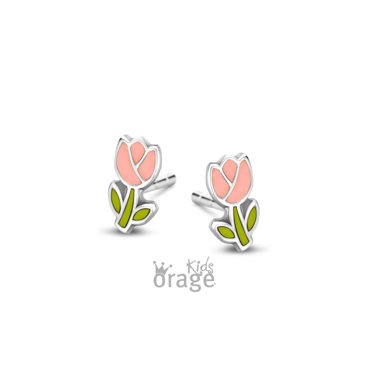 K2729 Oorringen bloem roze groen 925 zilver