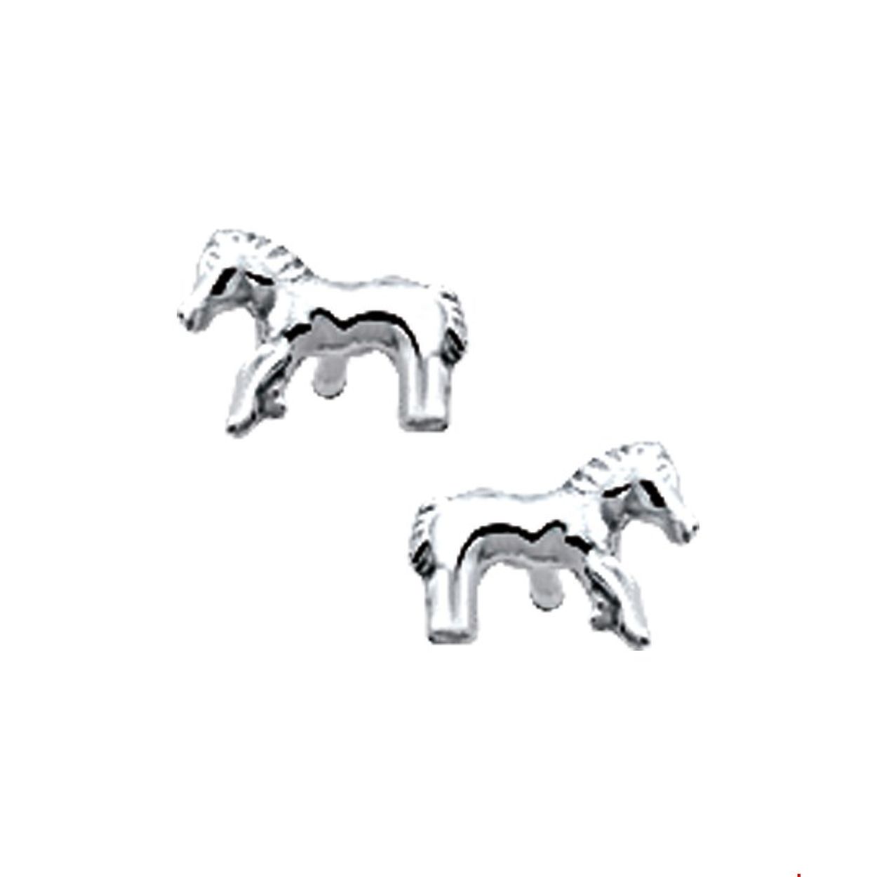 Beschrijving: Zilveren oorknoppen met een paard. 
Doelgroep: kinderen
Breedte: 9 mm
Hoogte: 6 mm