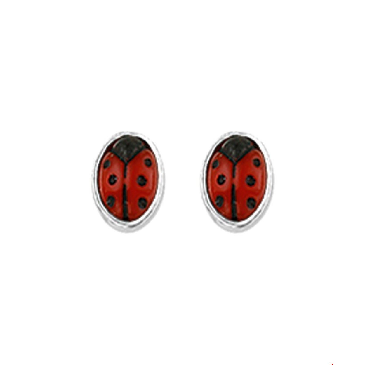 Beschrijving: Zilveren oorknoppen met lieveheersbeestjes. 
Doelgroep: kinderen
Breedte: 3 mm
Hoogte: 4 mm