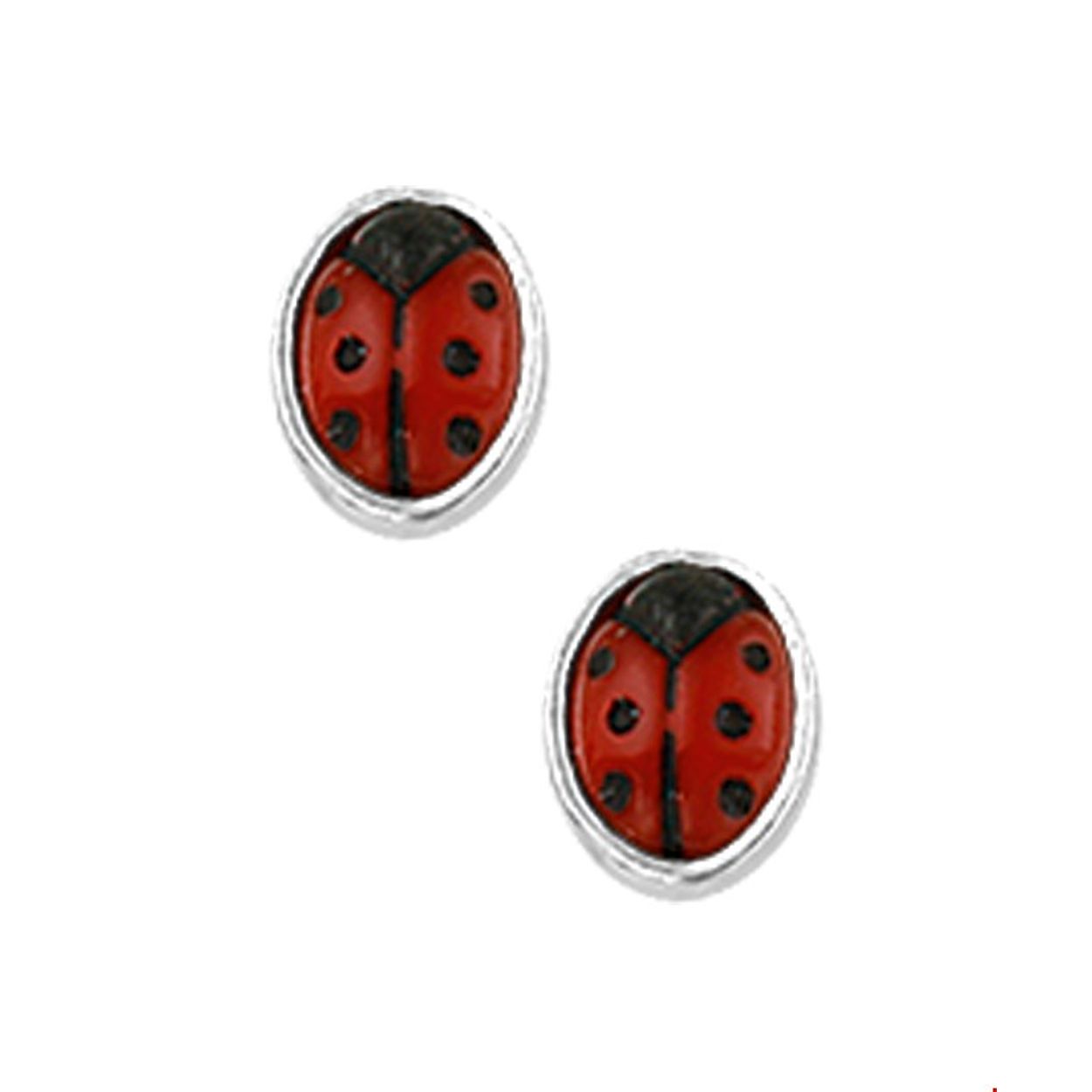 Beschrijving: Zilveren oorknoppen met een lieveheersbeestje. 
Doelgroep: kinderen
Breedte: 4 mm
Hoogte: 5 mm