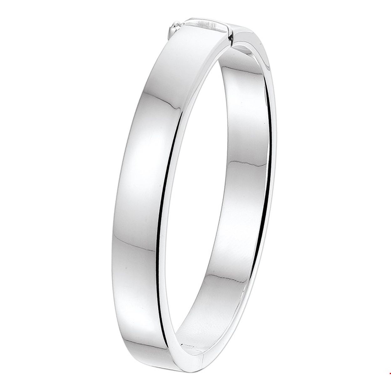 Beschrijving: Zilveren slavenarmband met een vlakke buis en een scharnier-sluiting. 
Verpakt per: 1
Doelgroep: dames
Breedte: 10 mm