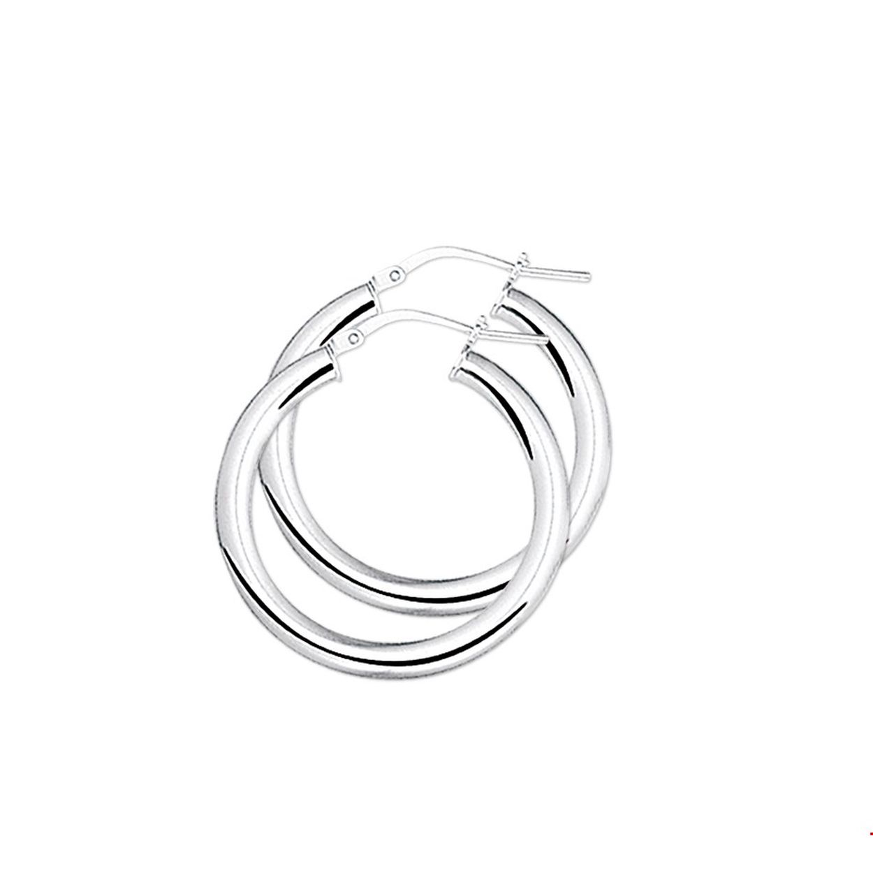 Zilveren oorringen met een ronde buis en een hefboom-sluiting.
Breedte: 4 mm. Diameter: 25 mm.