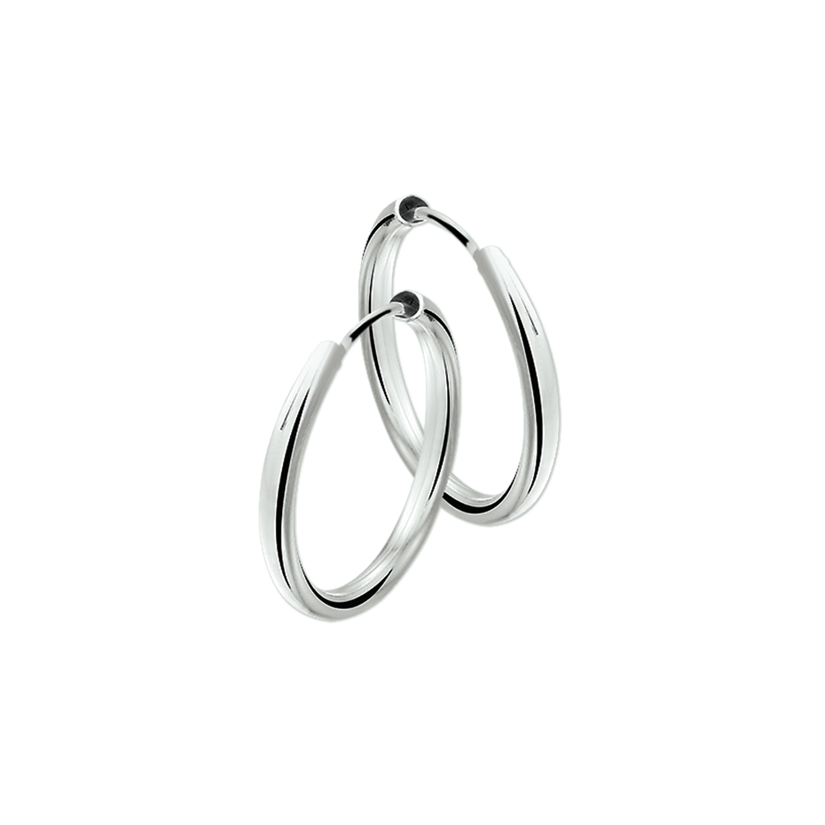 Zilveren oorringen met een ronde buis en een dop-sluiting.