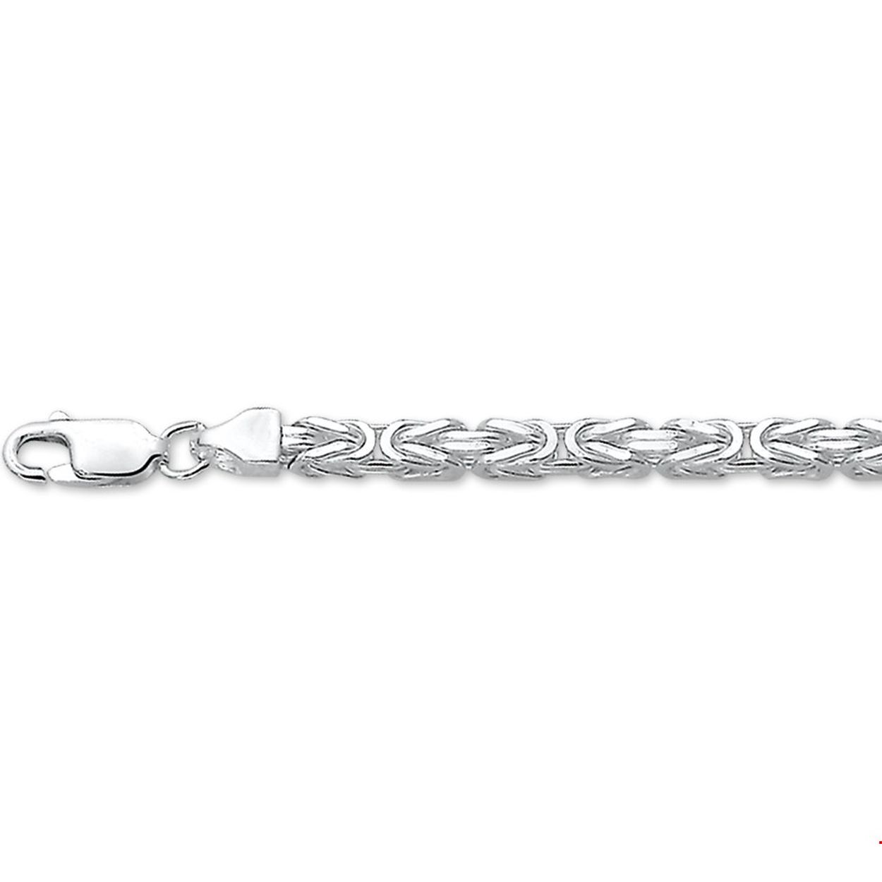 Zilveren collier met konings schakel.

Breedte: 3.5 mm
Langste lengte: 60 cm