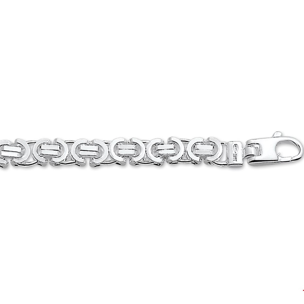 Zilveren collier met platte konings schakel.

Gender: heren
Breedte: 5.5 mm
Langste lengte: 60 mm