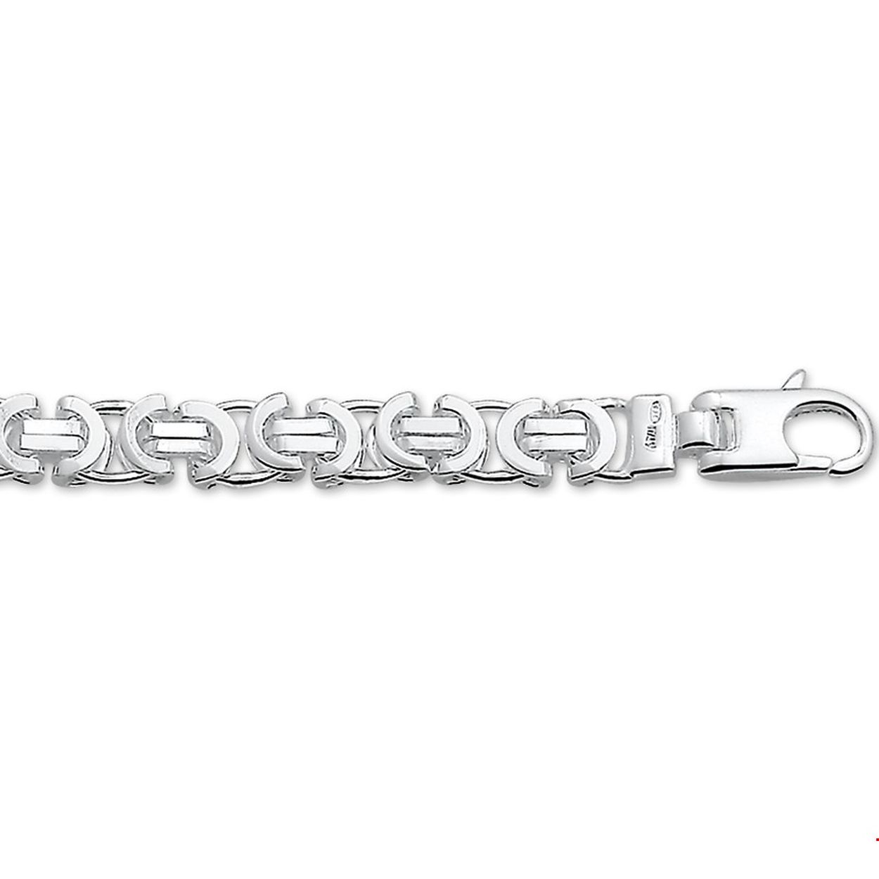 Zilveren armband met platte konings schakel.

Gender: heren
Breedte: 6.5 mm
Langste lengte: 20 mm