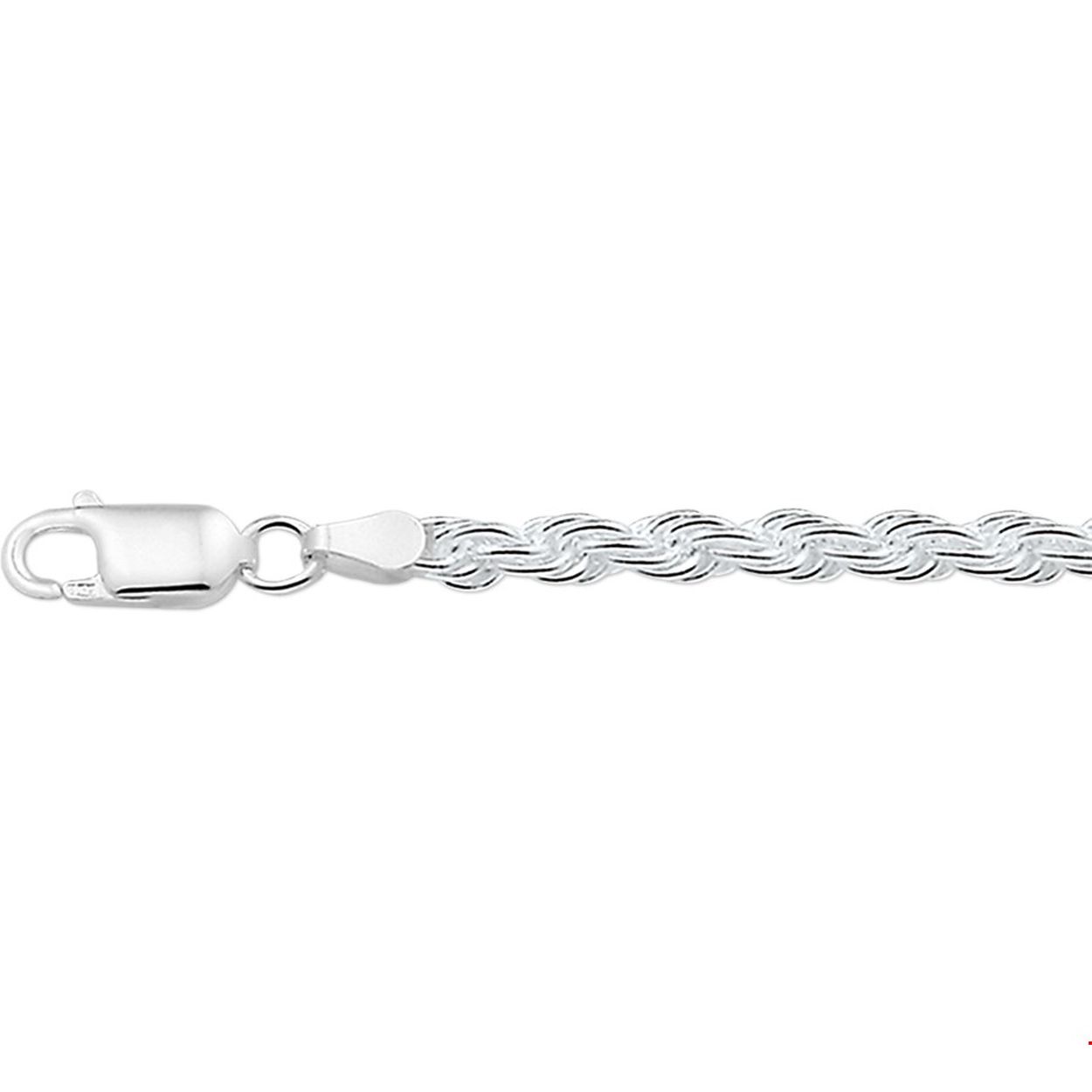 Zilveren armband met koord schakel. 
Breedte: 4 mm
Langste lengte: 20 mm