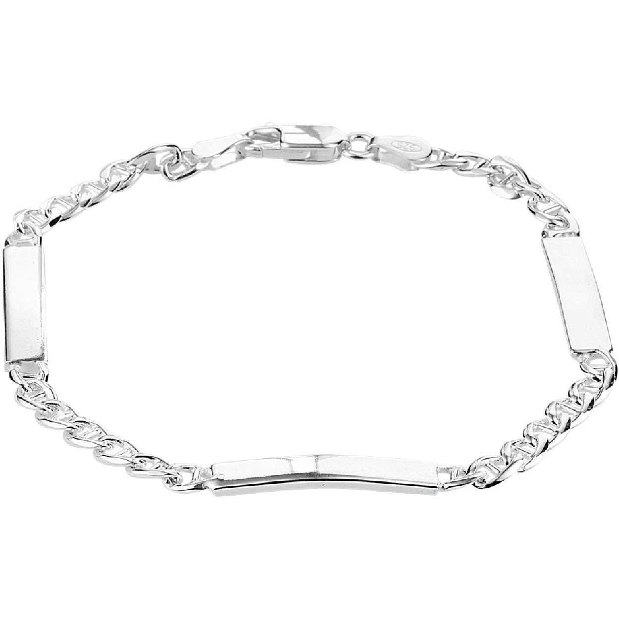 De armband is gemaakt van zilver en is zilverkleurig. Het is een sieraad voor dames.