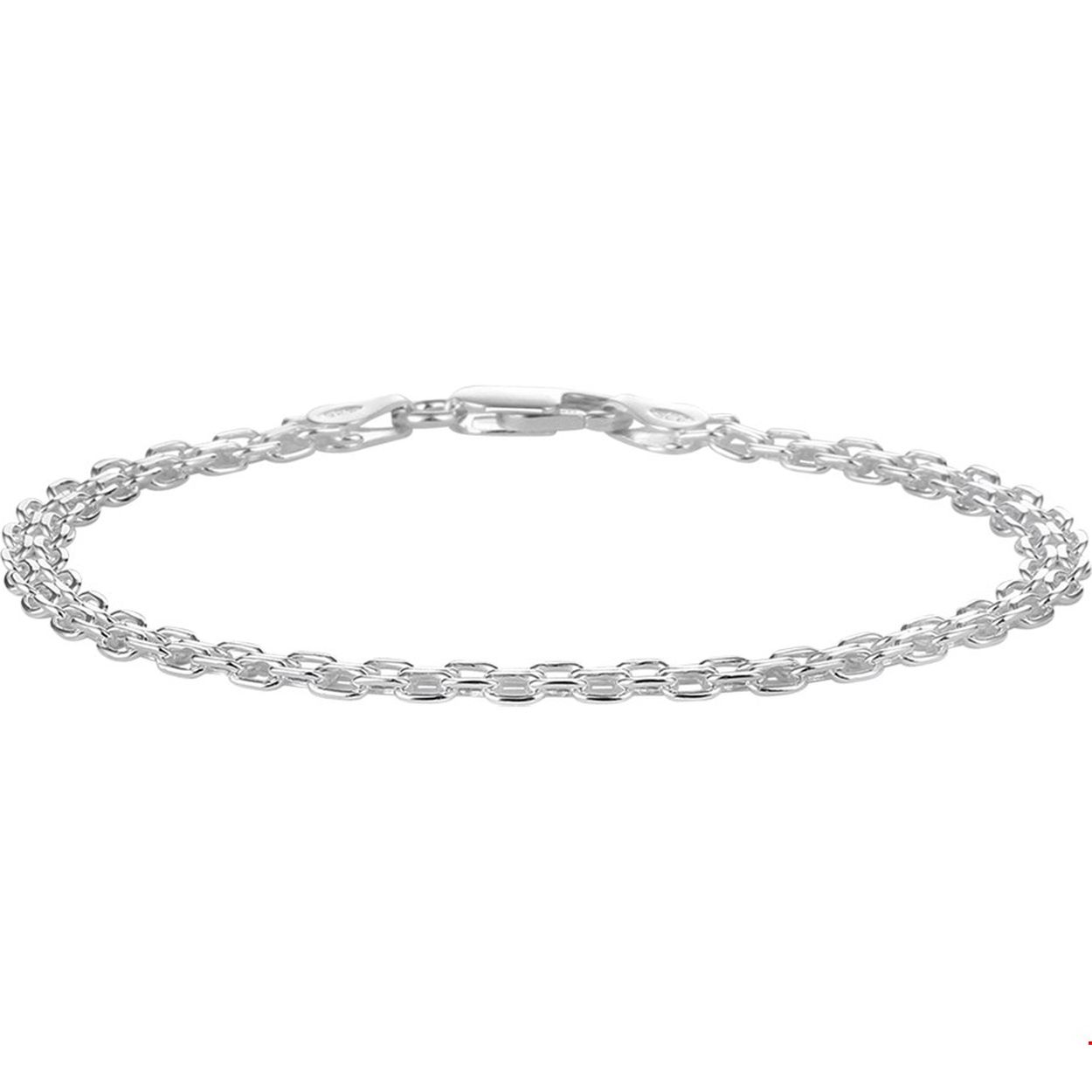 Lengte: 18cm
breedte: 3.6mm
Schakel: dubbel anker 
Materiaal : zilver 
