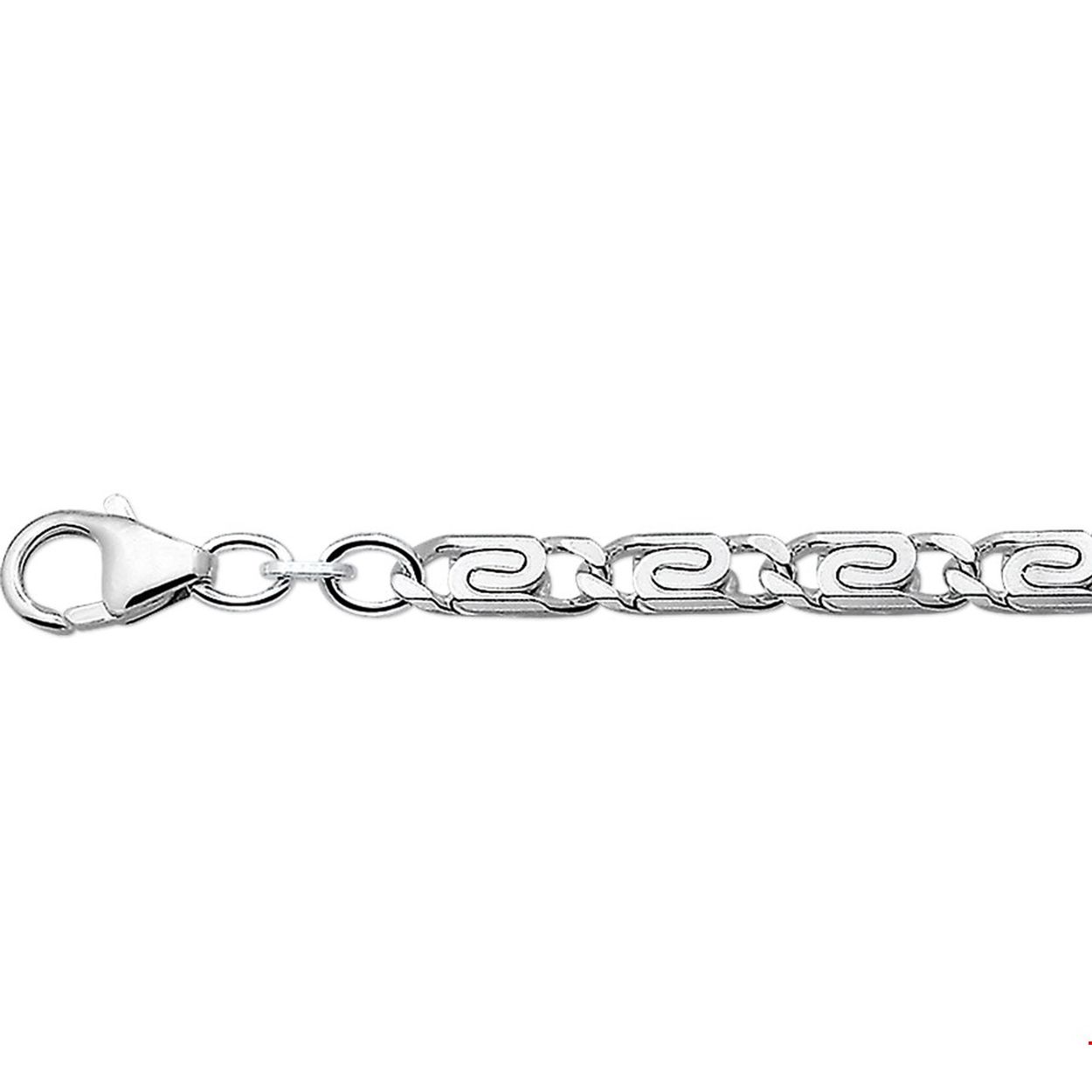 Zilveren armband met Griekse schakel.

Gender: heren
Breedte: 4.5 mm
Langste lengte: 21 mm