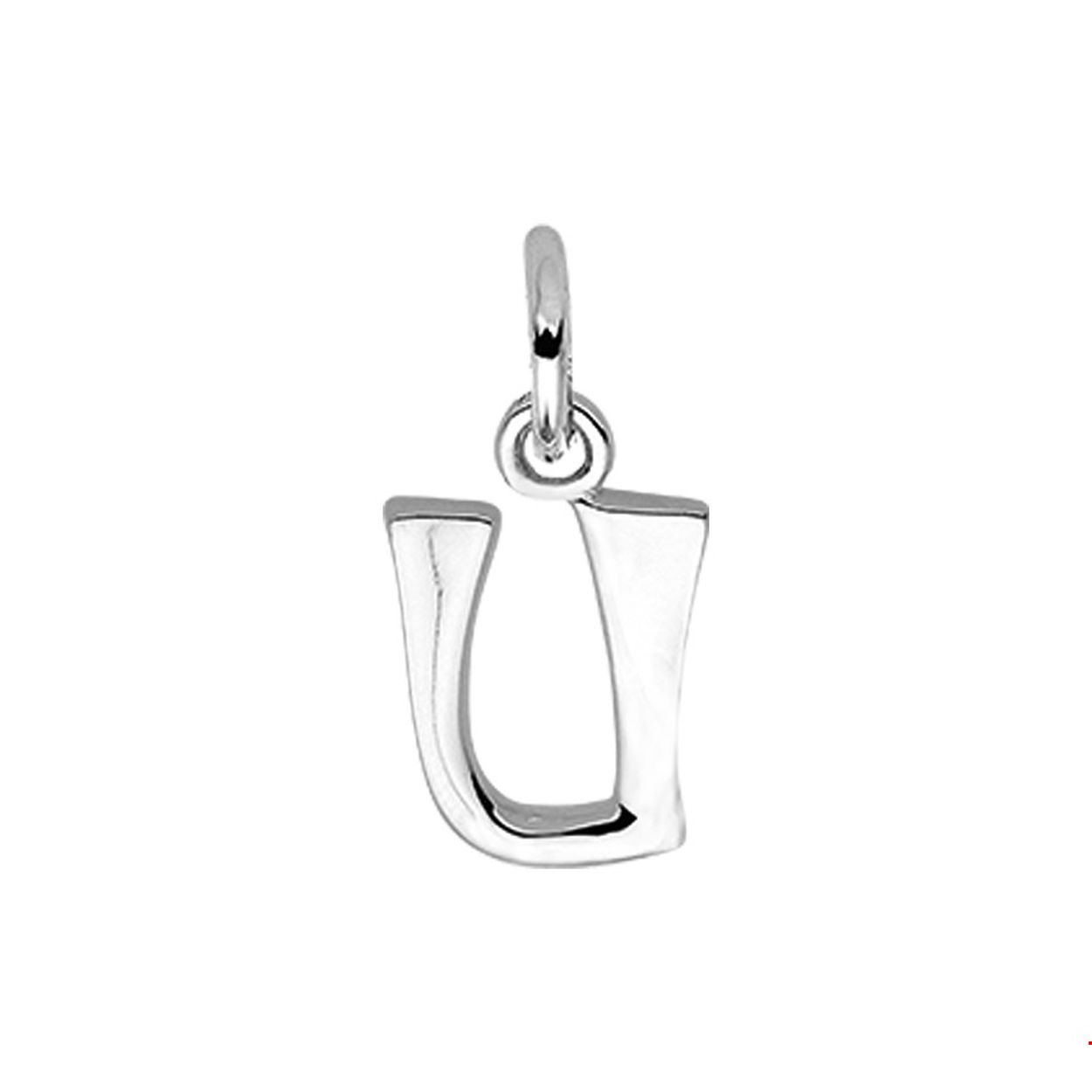 Zilveren hanger letter U met een hoogte van 12.5mm en een breedte van 8.5mm.