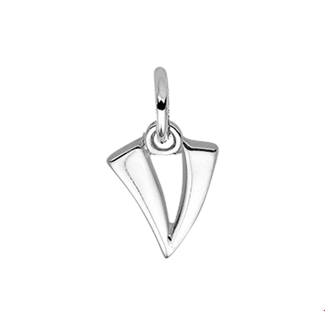 Zilveren hanger letter V met een hoogte van 11.5mm en een breedte van 8.5mm