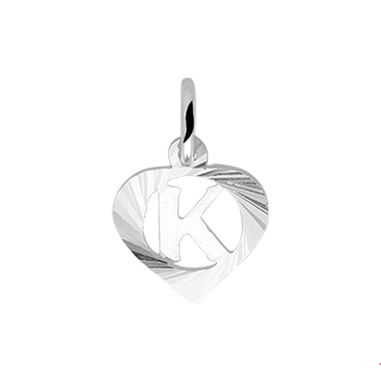 Zilveren hart hanger letter K met een hoogte van 10.5mm en een breedte van 11mm.

Gender: unisex