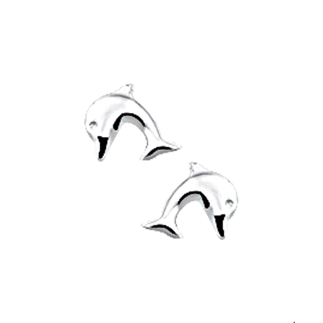 Zilveren oorknoppen met een dolfijn. 
Doelgroep: kinderen
Breedte: 5.5 mm
Hoogte: 6.5 mm