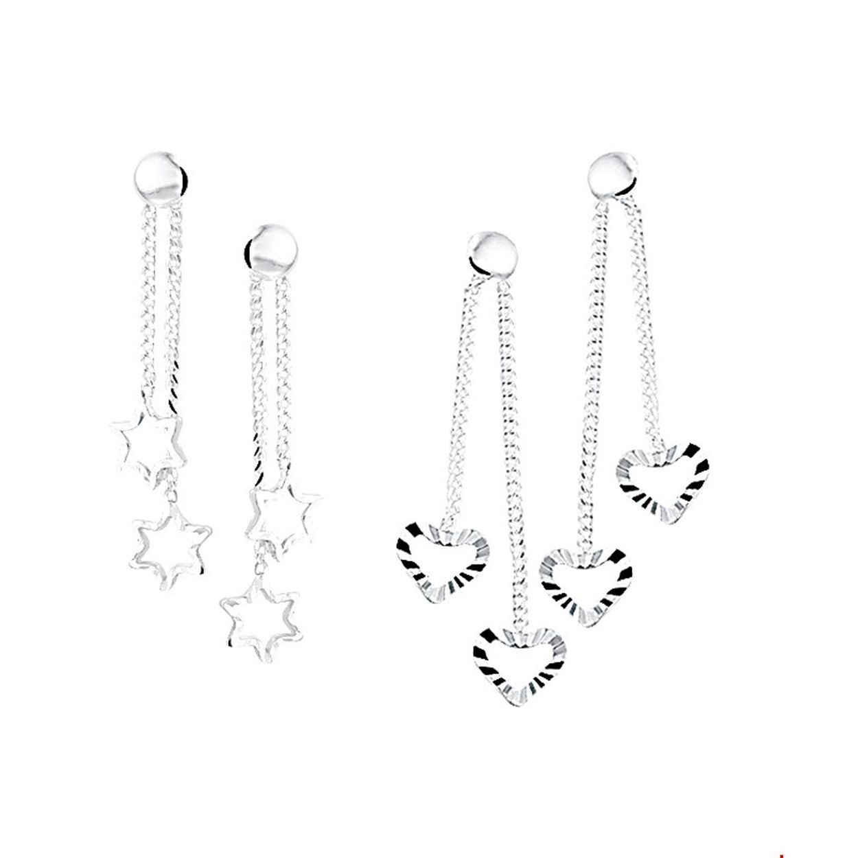 Assortiment van verschillende zilveren oorhangers met een steker. 
Doelgroep: meisjes
