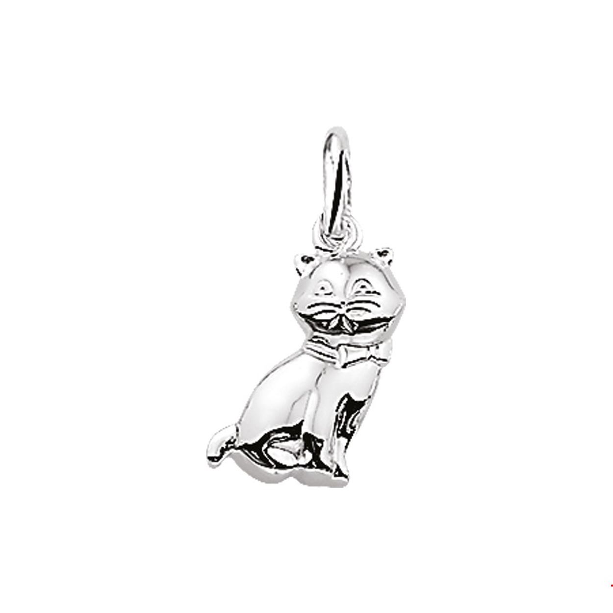 Beschrijving: Zilveren bedel met een kat. De bedel heeft een los hangoog. 
Doelgroep: kinderen
Breedte: 10 mm
Hoogte: 15.5 mm