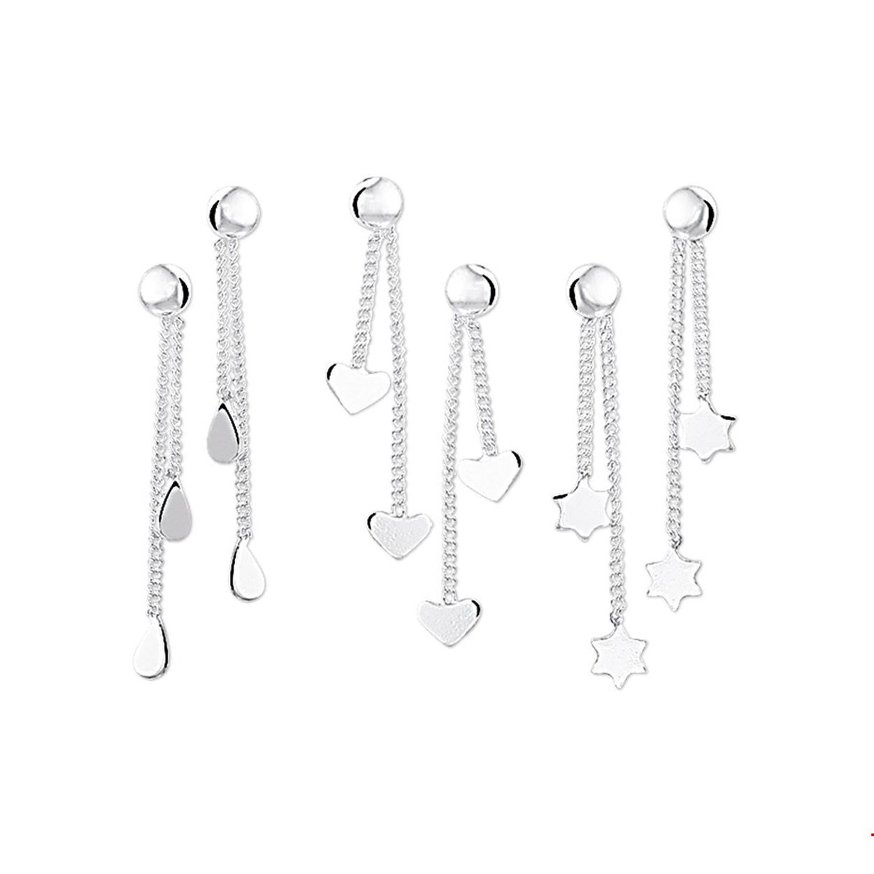 Beschrijving: Assortiment van verschillende zilveren oorhangers met een poli afwerking. 
Doelgroep: kinderen
Hoogte: 28 mm