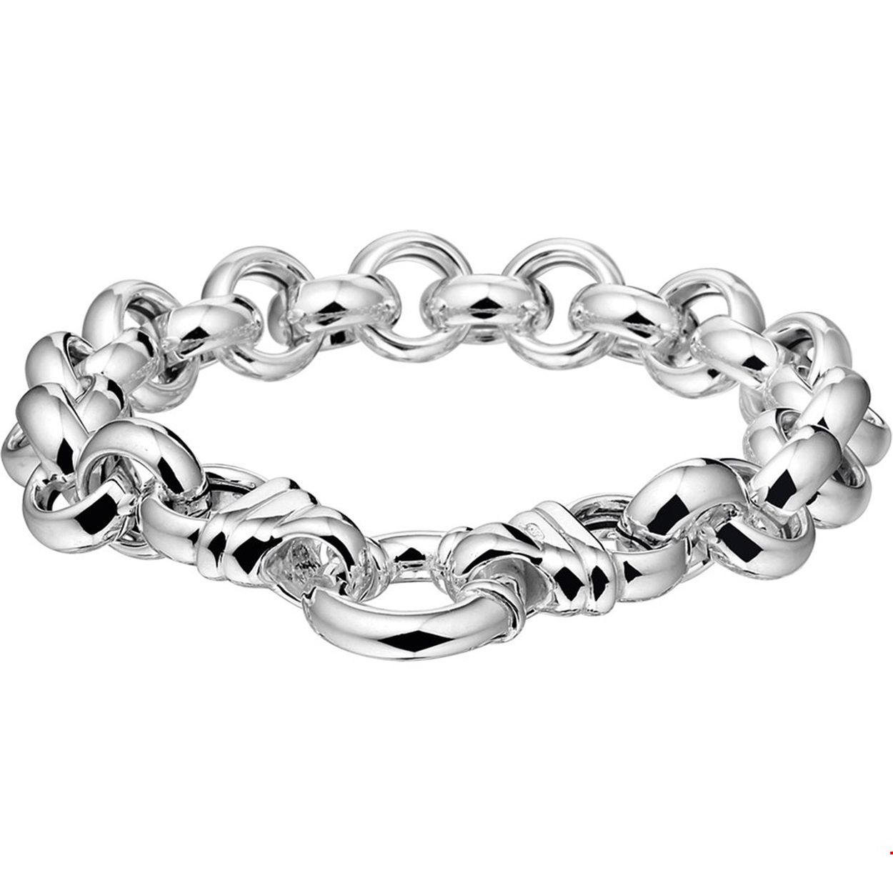 Zilveren armband met jasseron schakel.

Gender: dames
Breedte: 11 mm
Langste lengte: 20 mm
