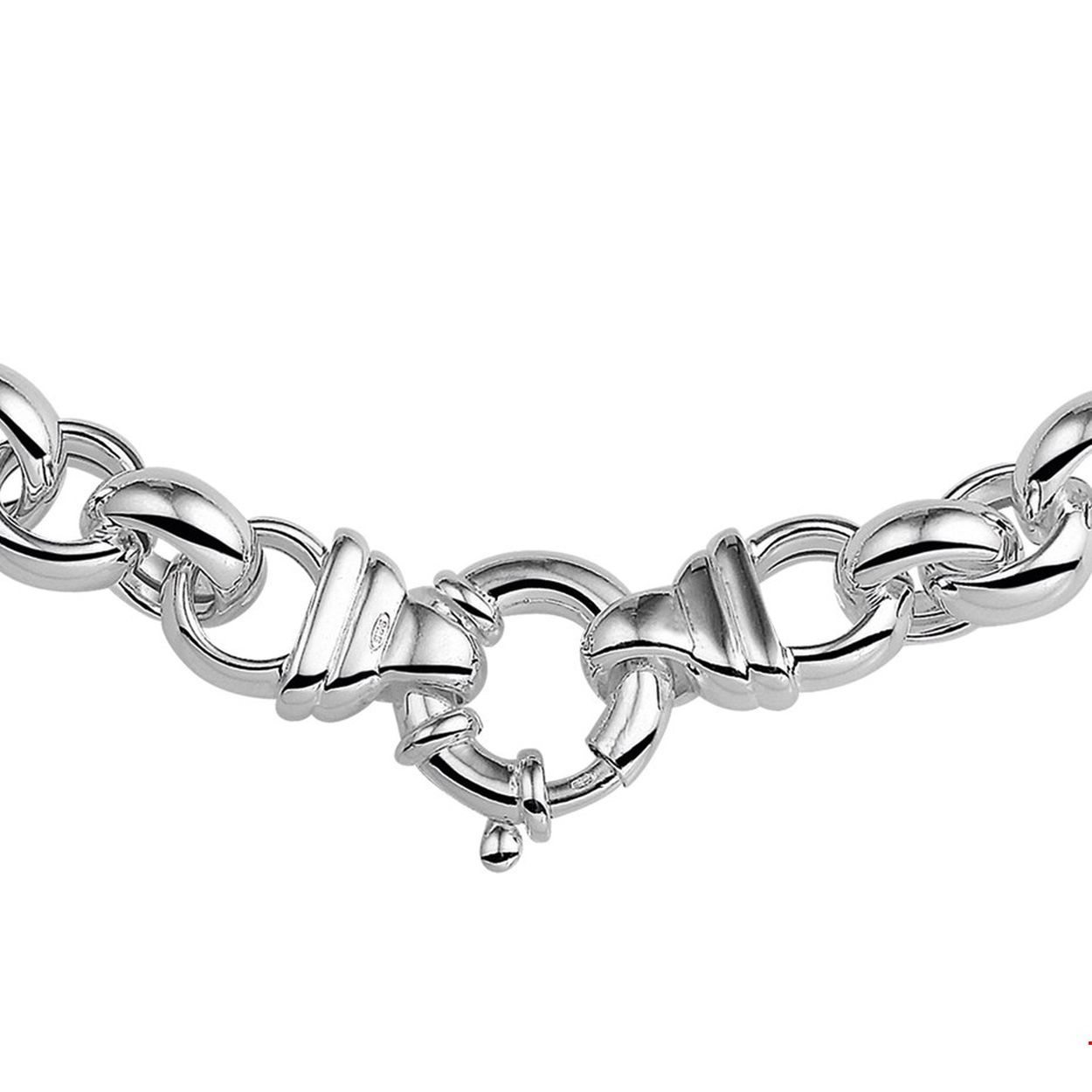 Zilveren collier met jasseron schakel.

Gender: dames
Breedte: 11 mm
Langste lengte: 45 mm