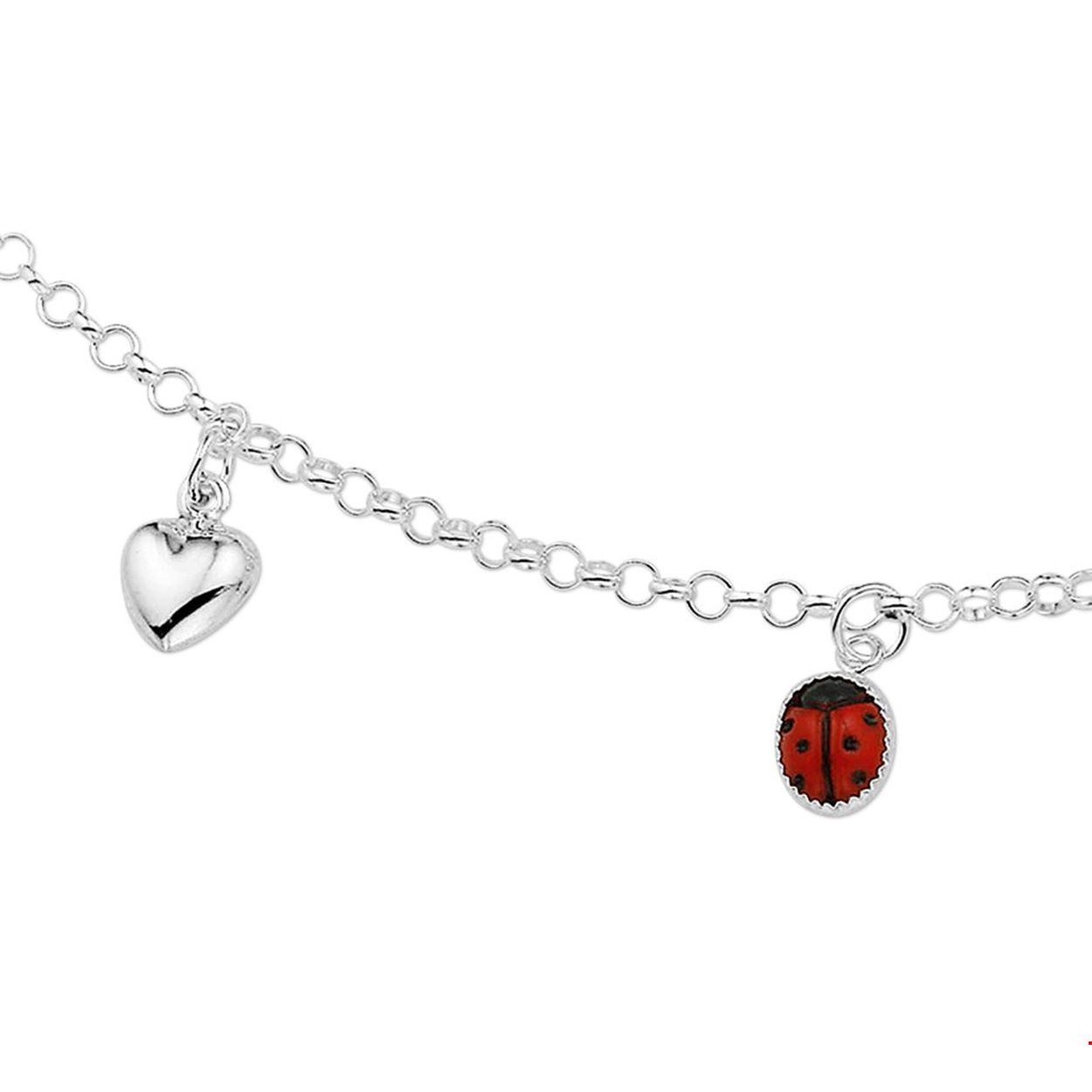 Beschrijving: Zilveren collier met een lieveheersbeestje en diverse andere bedels. 
Verpakt per: 1
Doelgroep: kinderen
Langste lengte: 38 mm