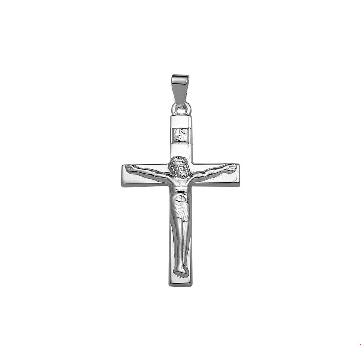 Beschrijving: Zilveren hanger met een kruis en corpus. 
Breedte: 19 mm
Hoogte: 31.5 mm