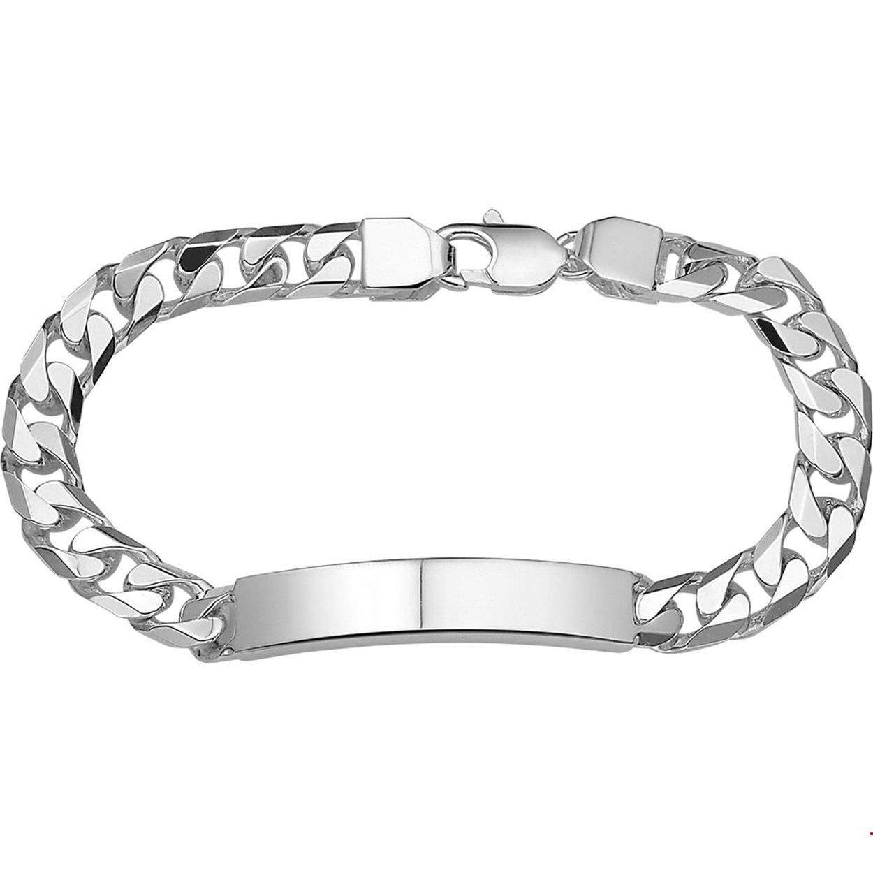 Zilveren graveerarmband. De lengte bedraagt 22cm en de breedte van de graveerplaat bedraagt 8mm. 
Doelgroep: heren
Breedte: 8 mm
Langste lengte: 22 mm
