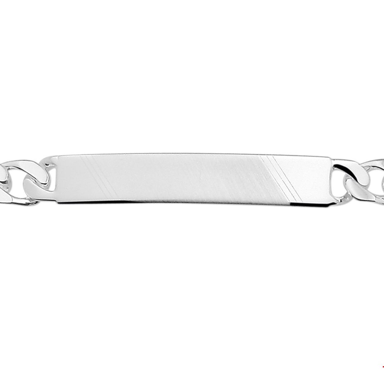  Zilveren graveerarmband. De lengte bedraagt 21cm en de breedte van de graveerplaat bedraagt 7mm.
