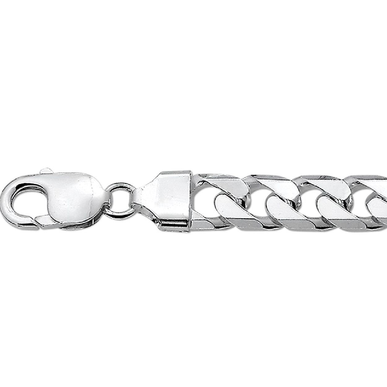 De armband is gemaakt van zilver en is zilverkleurig. Het is een sieraad voor heren.