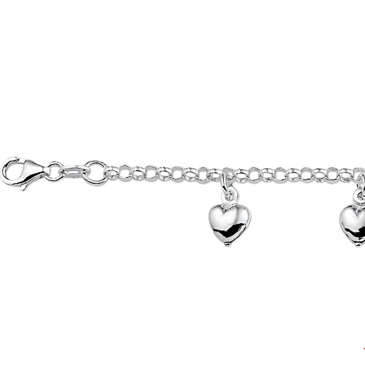 Beschrijving: Zilveren armband met 5 hartjes. 
Doelgroep: kinderen
Langste lengte: 15 mm