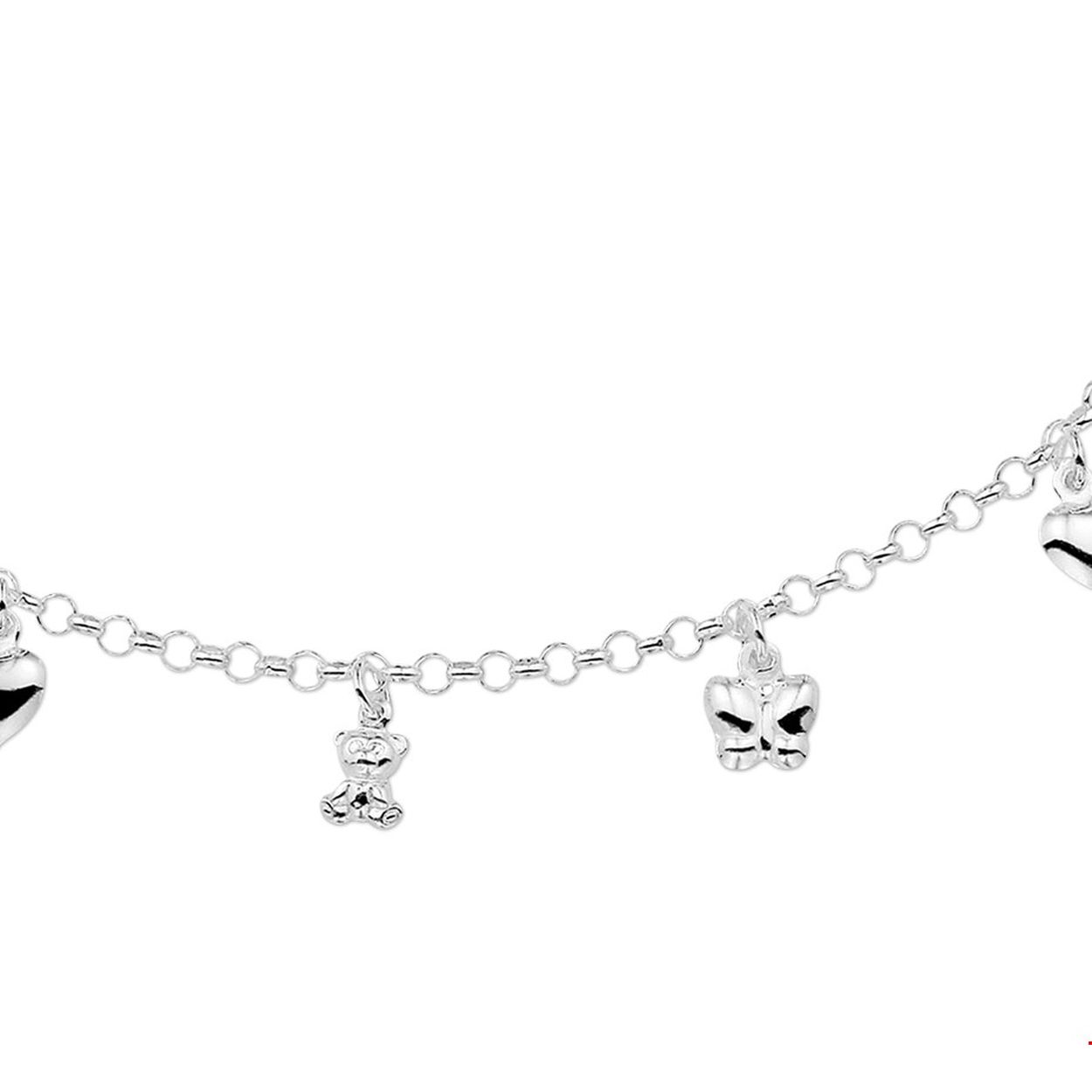 Zilveren collier met diverse bedels van dieren. 
Langste lengte: 42 cm