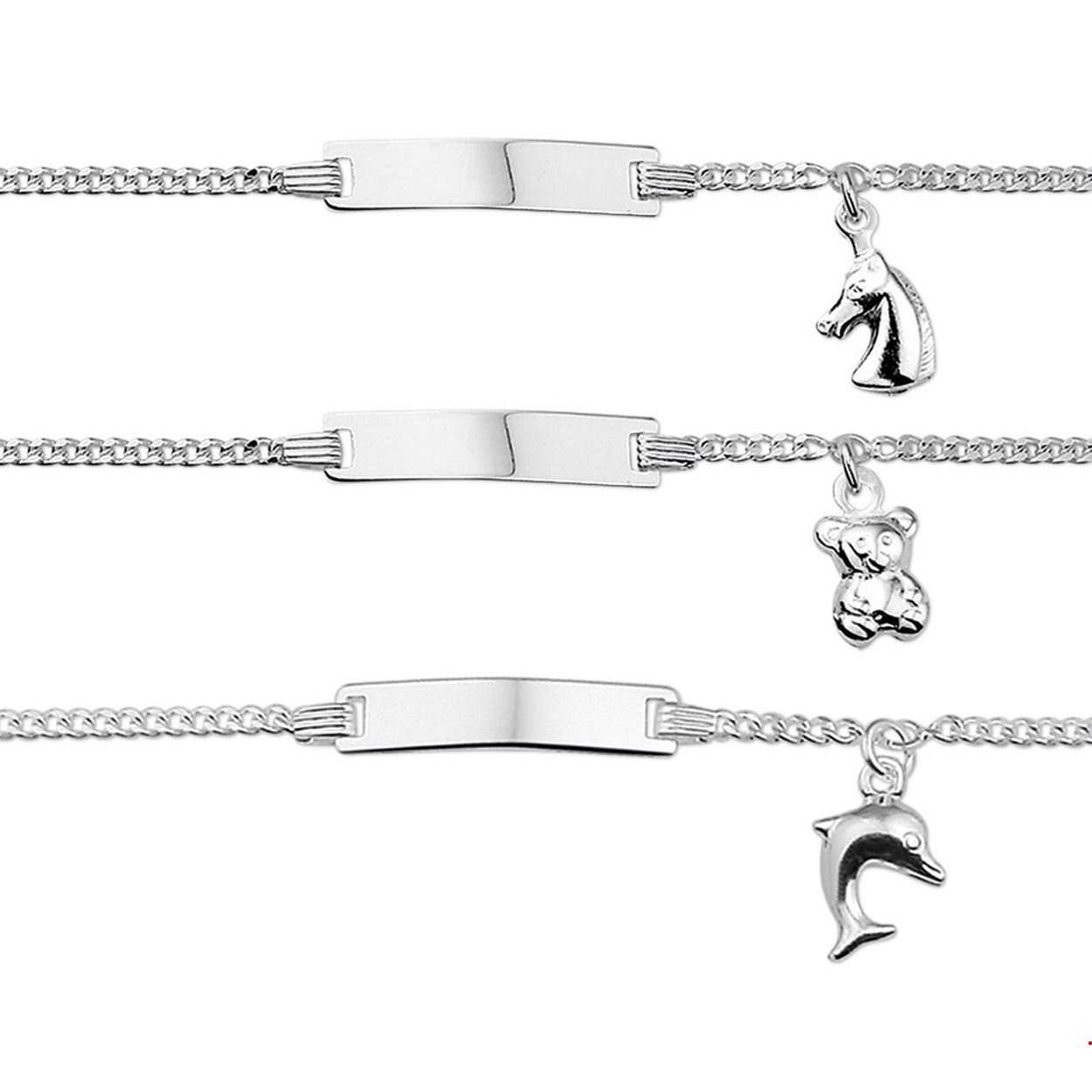 Zilveren graveerarmband met dolfijn  De lengte bedraagt 11cm met 2cm extensie. De breedte van de graveerplaat bedraagt 4.2mm.
Doelgroep: kinderen
Breedte: 4.2 mm
Kortste lengte: 11 mm
Langste lengte: 13 mm