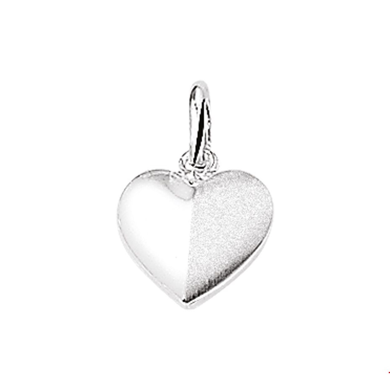 Zilveren hanger hart mat/poli 
Breedte: 11.5 mm
Hoogte: 10.5 mm