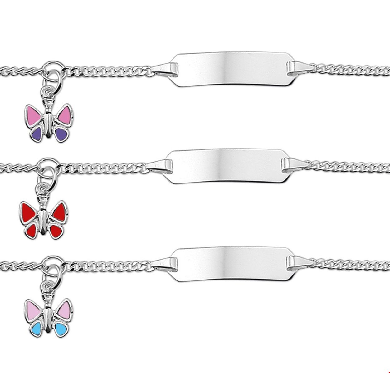 Assortiment van zilveren graveerarmbanden met een vlindertje. De lengte bedraagt 9cm met 2cm extensie. De breedte van de graveerplaat bedraagt 5.5mm.
Doelgroep: kinderen
Breedte: 5.5 mm
Kortste lengte: 9 mm
Langste lengte: 11 mm