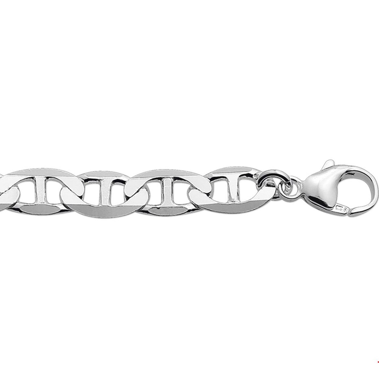 Zilveren collier met anker schakel.

Gender: heren
Breedte: 8 mm
Langste lengte: 50 mm