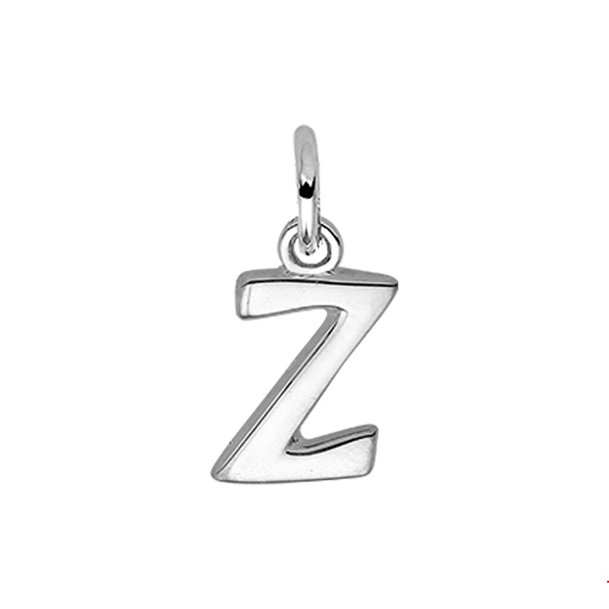 Zilveren hanger letter Z met een hoogte van 13mm en een breedte van 7.5mm.