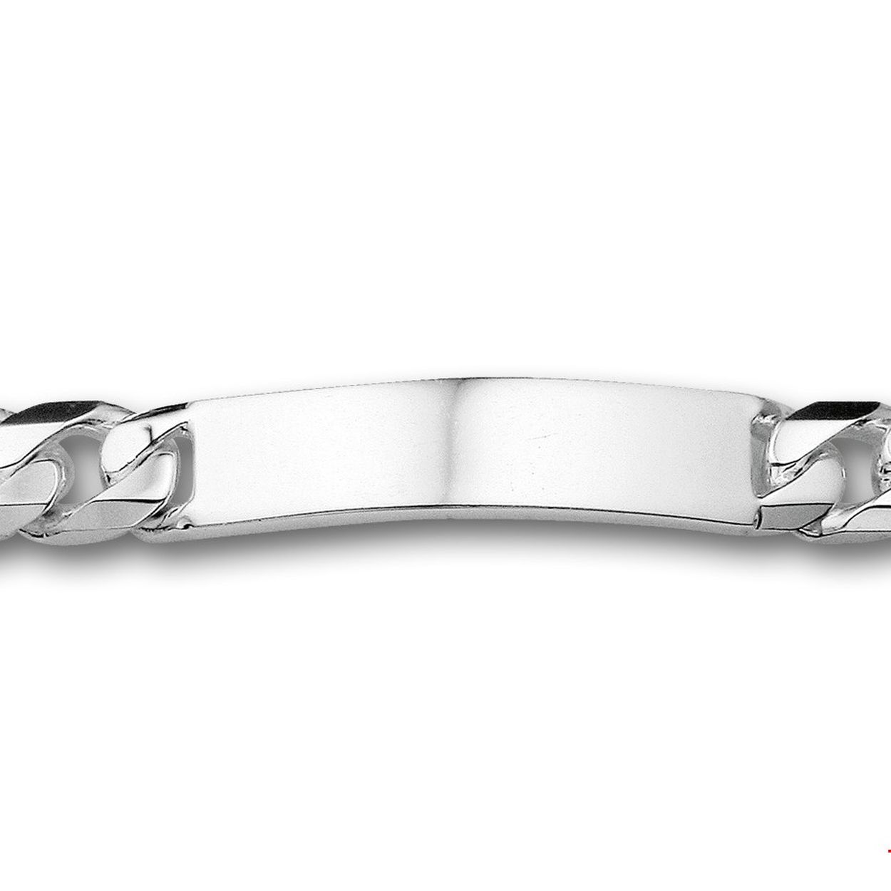 Beschrijving: Zilveren graveerarmband. De lengte bedraagt 21cm en de breedte van de graveerplaat bedraagt 10.9mm. 
Uniekenummer serie: 26999
Verpakt per: 1
Doelgroep: heren
Breedte: 11 mm
Langste lengte: 21 mm