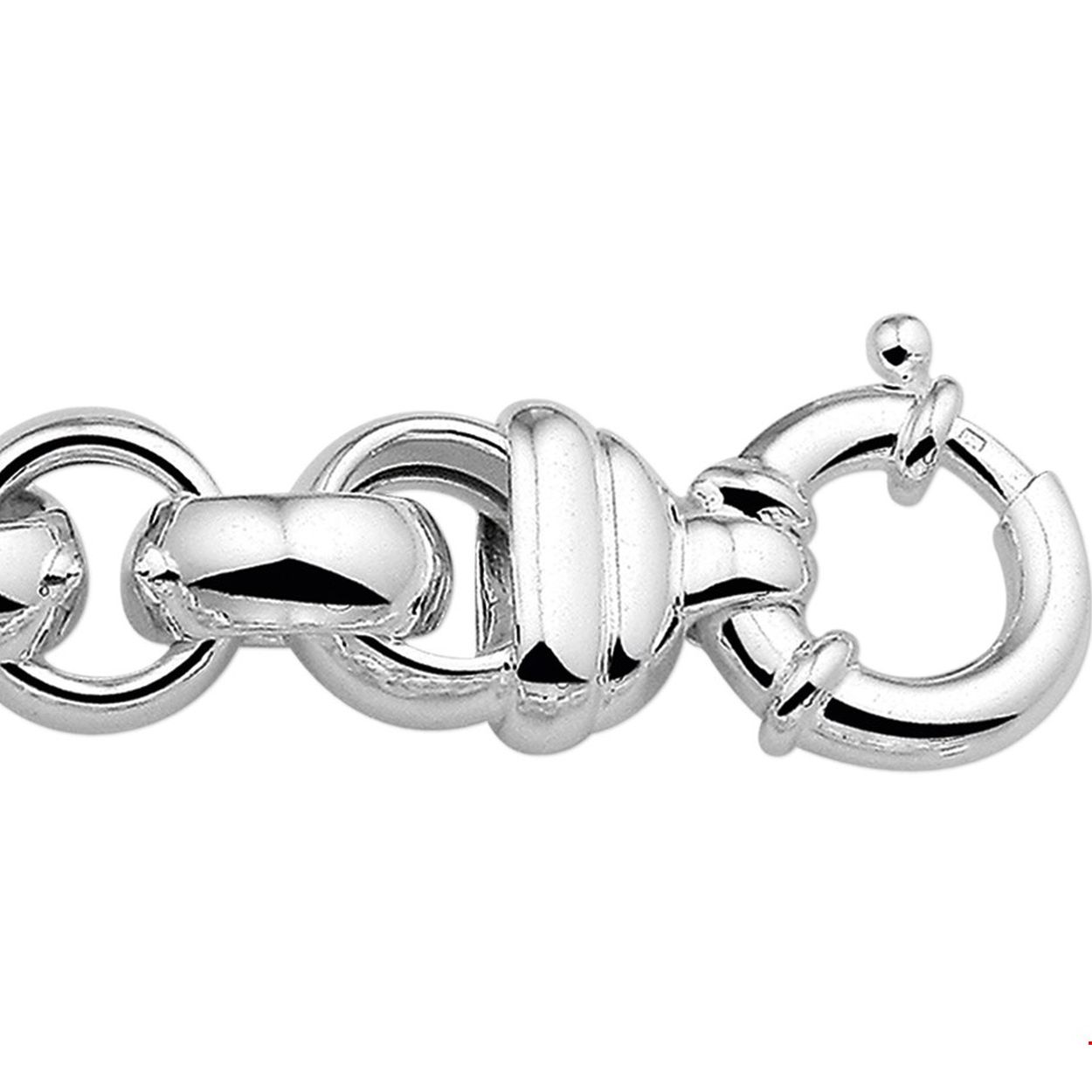 Dit zilveren collier met jasseron schakel bestaat uit meerdere ronde schakels die naadloos op elkaar aansluiten en een mooi geheel vormen. Een wat bredere jasseron is erg geliefd en dan in combinatie met een grote veersluiting. De armband is uit te breiden met een bijpassend collier. De lengte van de armband  is  21 centimeter en de breedte is 16 millimeter.
Lengte:21cm.
Breedte: 16mm.