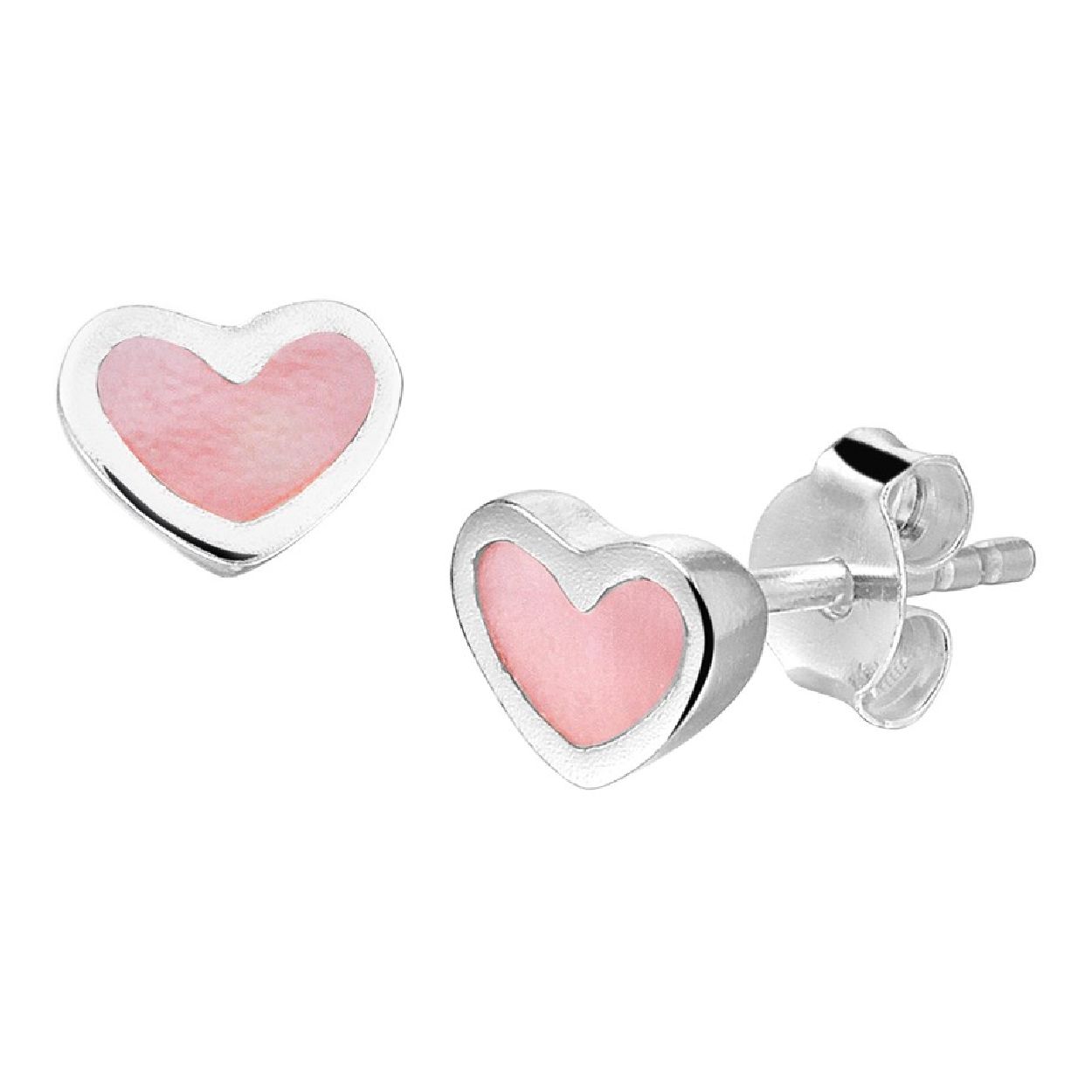 Deze oorknoppen zijn gemaakt van zilver en ze zijn rozekleurig. Het is een sieraad voor kinderen.