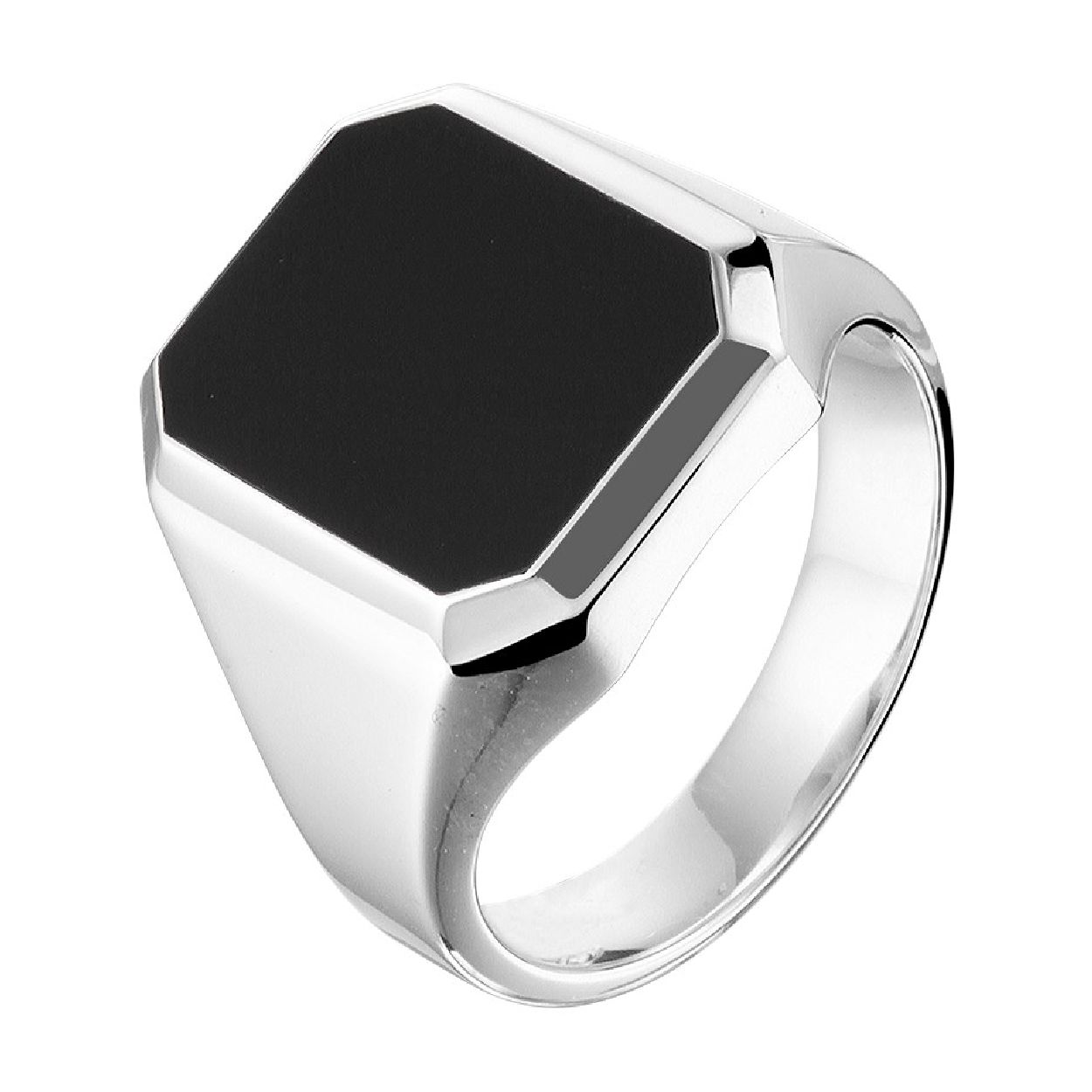 De ring is gemaakt van zilver en is zwartkleurig. Het is een sieraad voor heren.